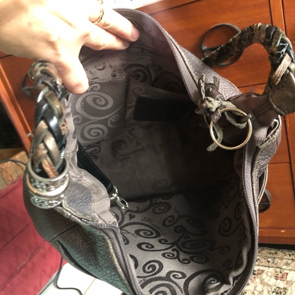 Brighton metallic slate grey hobo bag with sterling silver plated strap detail - Picture 2 of 14